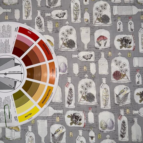 Nature Apothecary Jars with Feather, Flower, Mushroom on Gray - 2/3 Yard - Picture 4 of 8